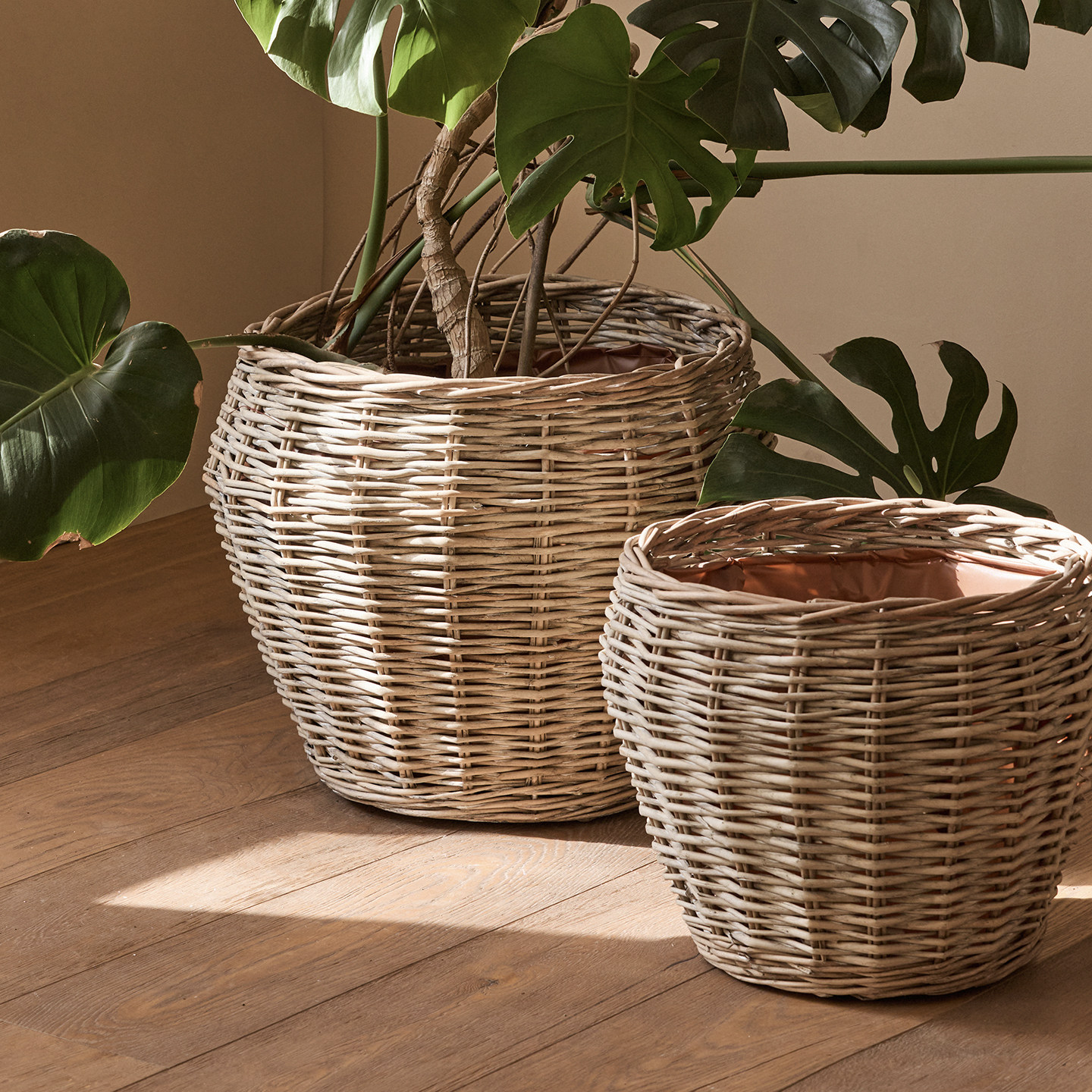 日式藤编大号编织花篮客厅绿植植物龟背竹落地花盆花架装饰套盆