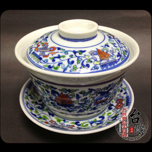 大号新款台湾陆羽陶瓷天福紫砂个人旅行办公送礼斗彩八宝单个盖碗