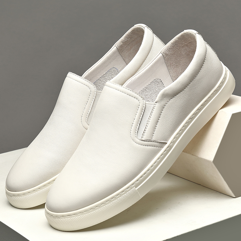 乐福鞋男鞋夏季透气小白鞋男士一脚蹬懒人鞋真皮休闲鞋轻底豆豆鞋