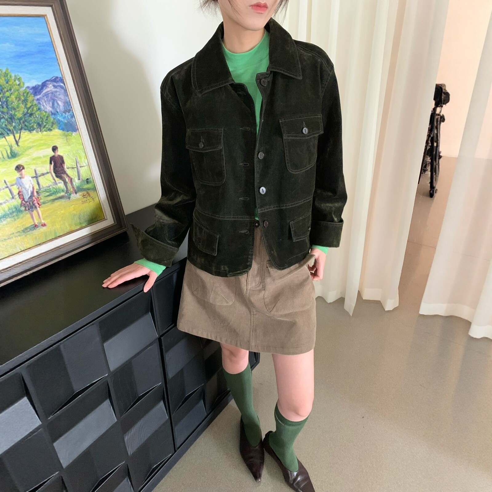 卡蔓诗韩系牛仔植绒工装短外套女