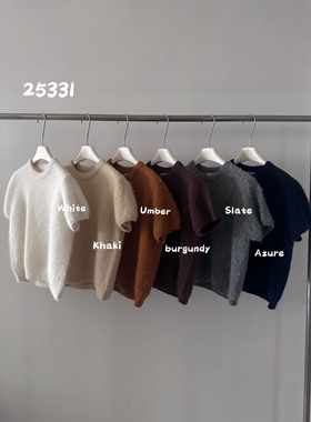 卡蔓诗25331韩系简约圆领细羊毛短袖毛衣女2025秋小个子百搭上衣