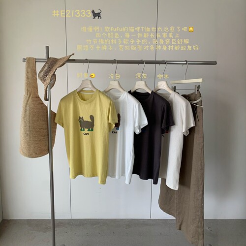 Enxi韩系小猫印花宽松短袖T恤女