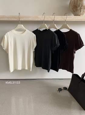 卡蔓诗31133韩系小众设计感短袖T恤女2025秋季显瘦百搭上衣