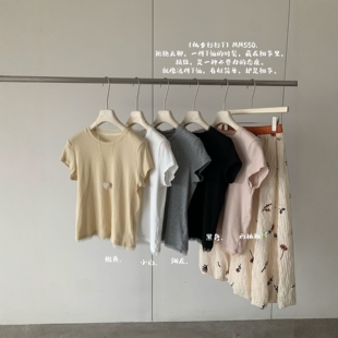 卡蔓诗MM550韩系网纱拼接圆领短袖 T恤女2026春夏仙女感减龄上衣