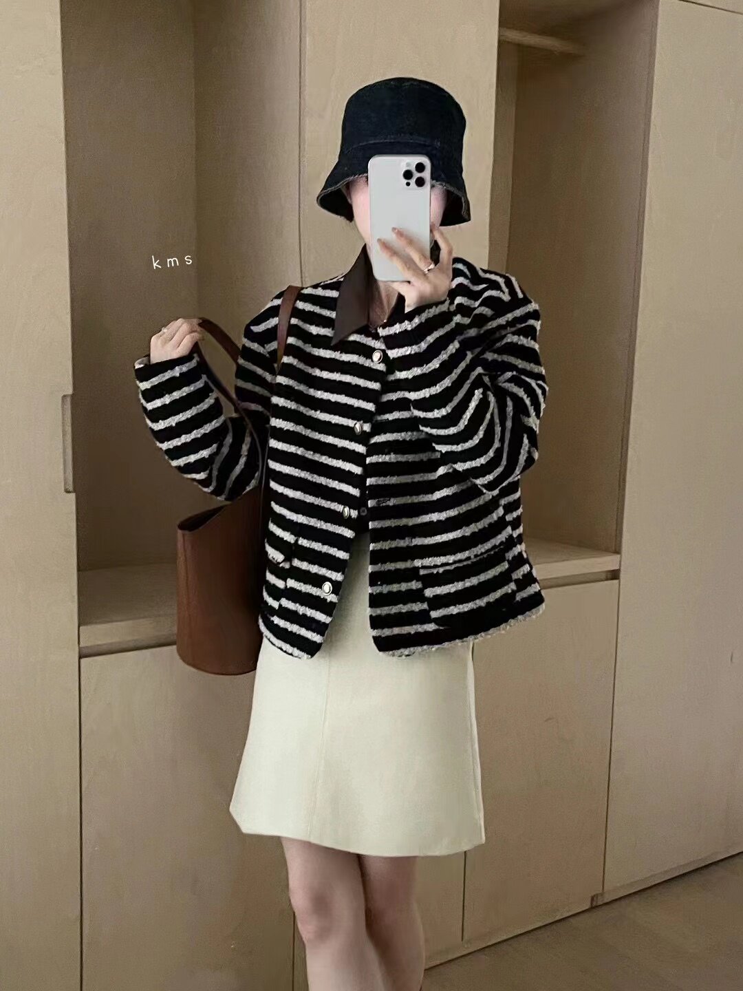 卡蔓诗1826条纹小香风毛呢短外套女2023秋季宽松显瘦复古时尚上衣