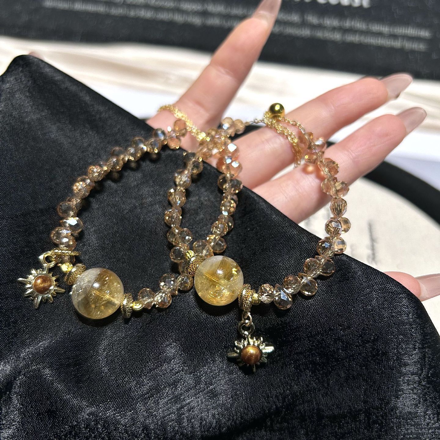 天然黄塔晶水晶串珠手链女时尚高级感超仙施家华子水钻水晶手串
