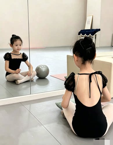 儿童舞蹈服网纱泡泡袖练功服女童短袖芭蕾舞服形体服跳舞演出服装