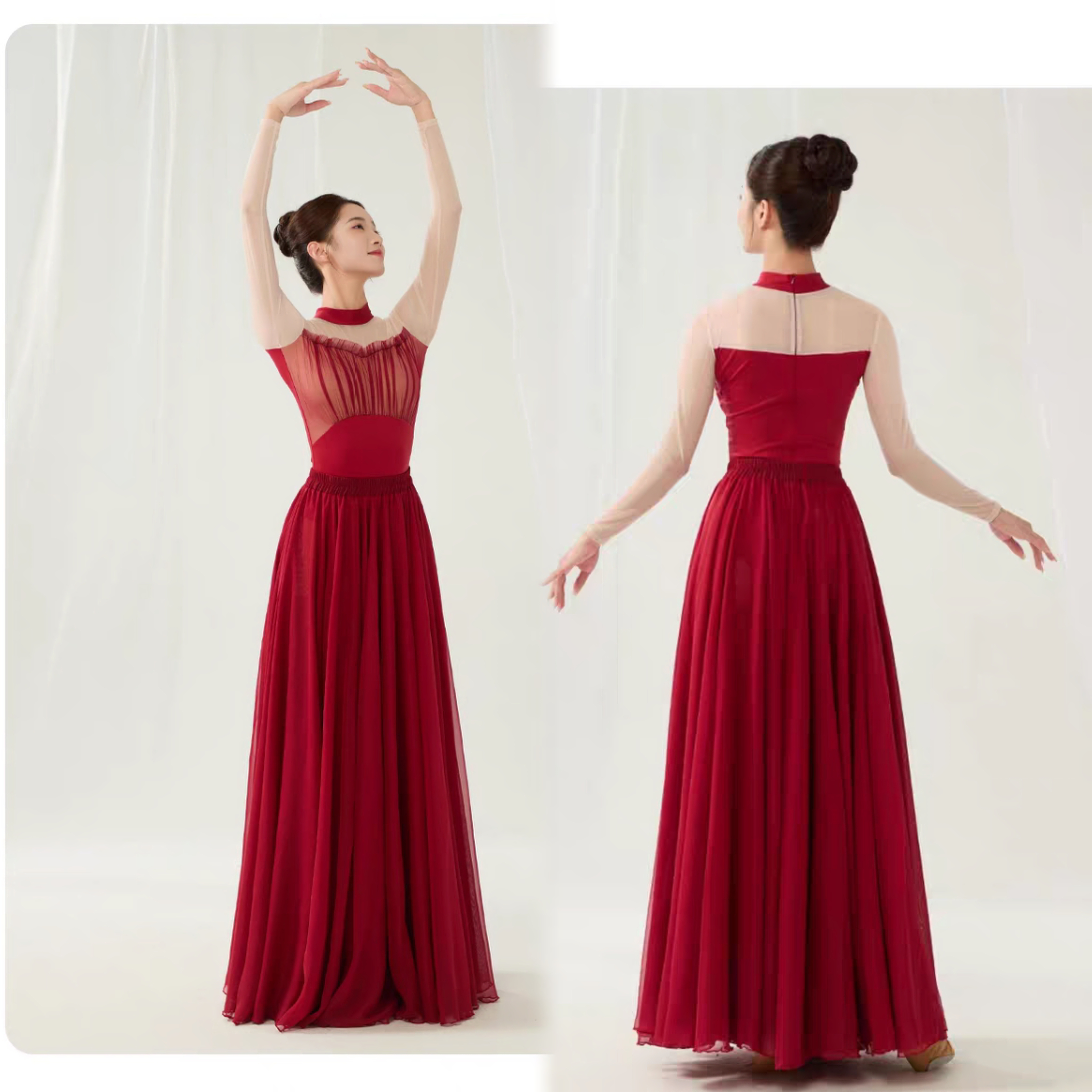 中国舞芭蕾舞蹈练功服女生形体艺考体操连体服长袖高领空中瑜伽服