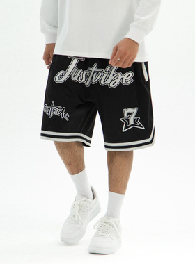 JUST VIBE春夏7号刺绣黑色白色网眼运动短裤篮球裤男女情侣嘻哈潮