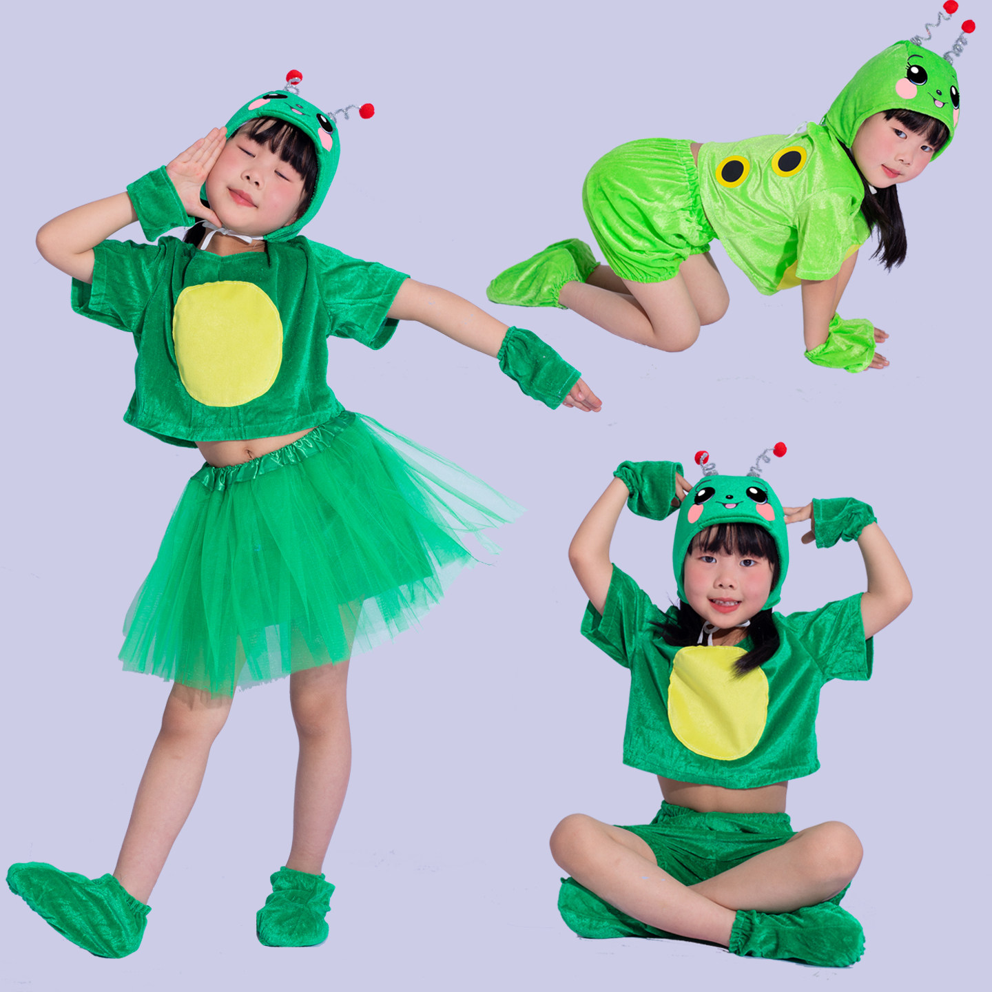 儿大童小青虫演出服动物表演服亲子成人虫子毛毛虫变蝴蝶舞蹈服装