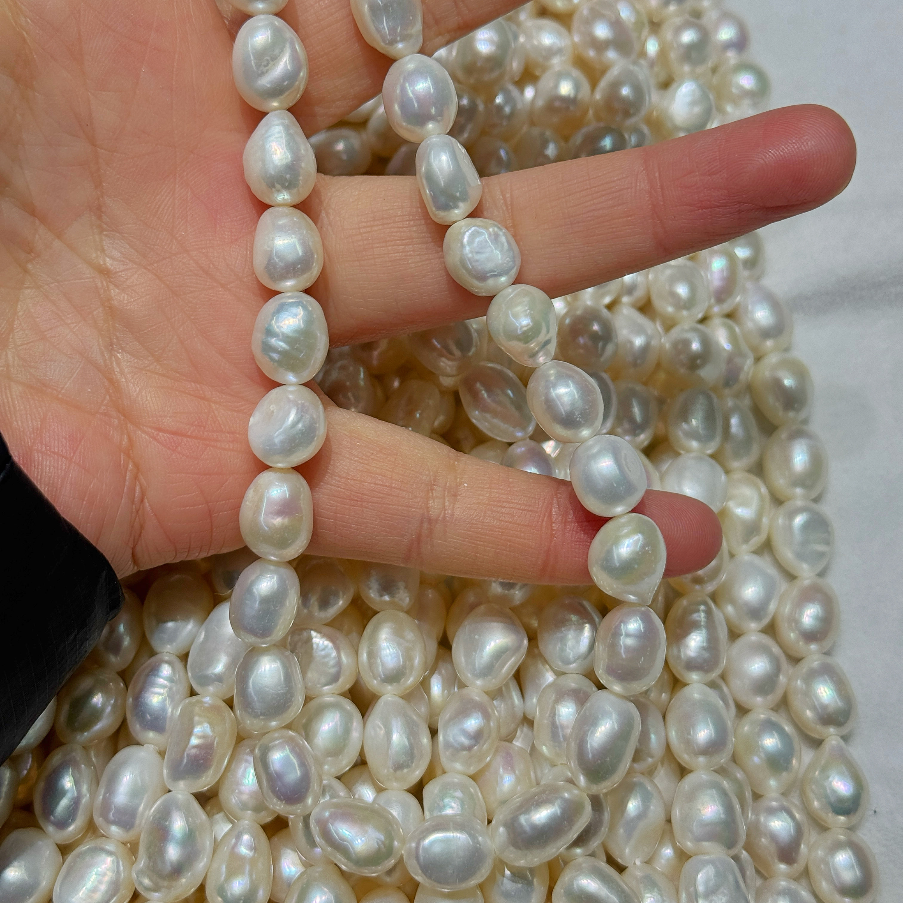 高品质9-10mm天然淡水珍珠两面光巴洛克强光竖孔diy饰品配饰