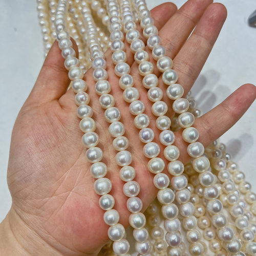 8-9mm冲头鸡蛋圆淡水珍珠  土豆圆饰品配饰diy项链串链半成品