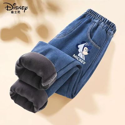 迪士尼牛仔裤秋冬款加绒加厚长裤