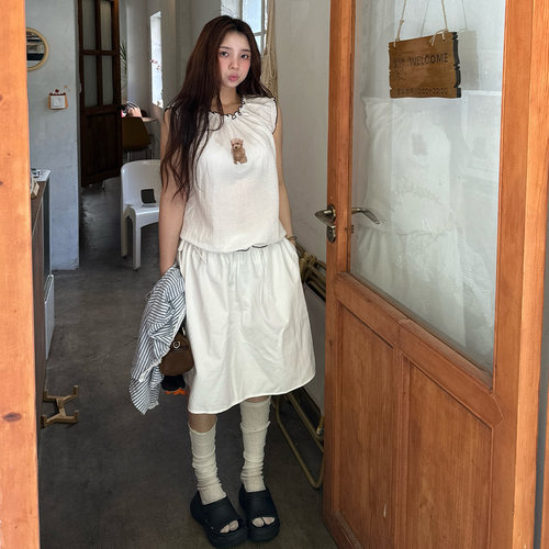 Eve H 夏日的可可爱爱小狗小猫边边设计弹力背心上衣女