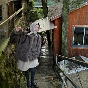 环保皮草可可爱爱两颗球球外套女上衣女 冬天 Eve