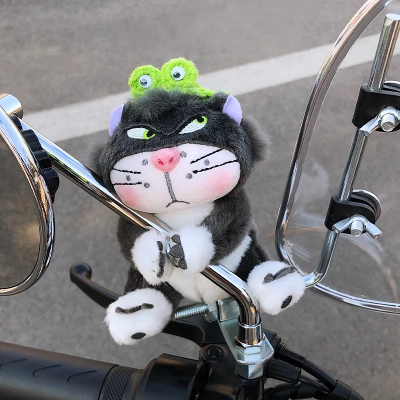 可爱猫咪电动车自行车装饰配件卡通摩托车后视镜磁吸玩偶公仔挂件