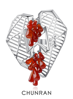 chunran荆棘玛瑙水滴开口戒指