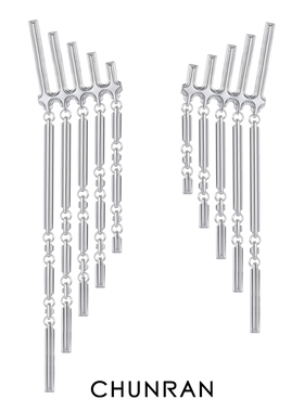 CUNNRAN时装周秀场款-疤痕不对称长款流苏耳饰原创设计耳环