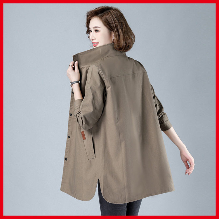 S-7XL 300斤大码女装秋冬衬衫风衣女中长款中年妈妈装外套上衣
