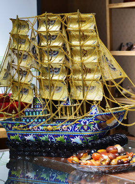 正品铜胎帆船家居摆件北京景泰蓝