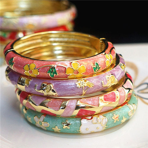 包邮新式滴釉景泰蓝KT猫合金手镯