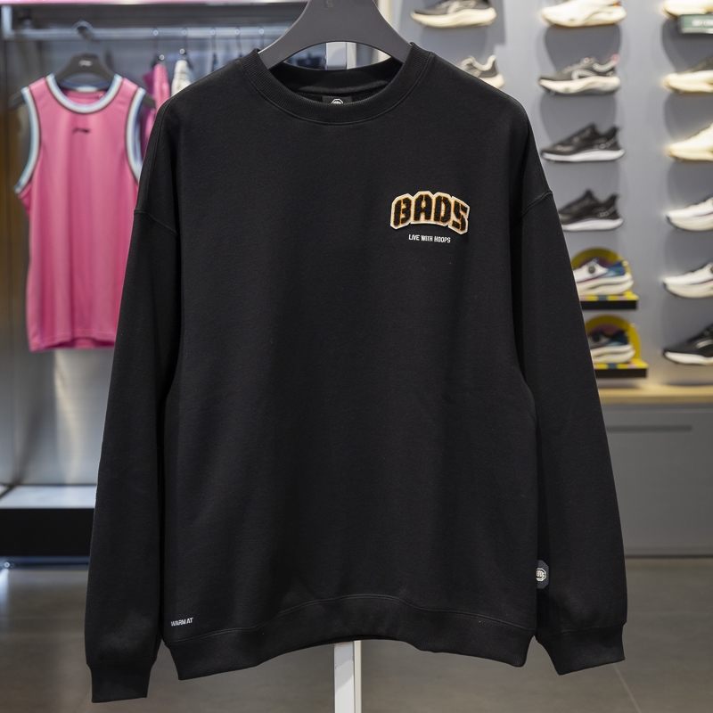 李宁男子圆领加绒保暖套头卫衣