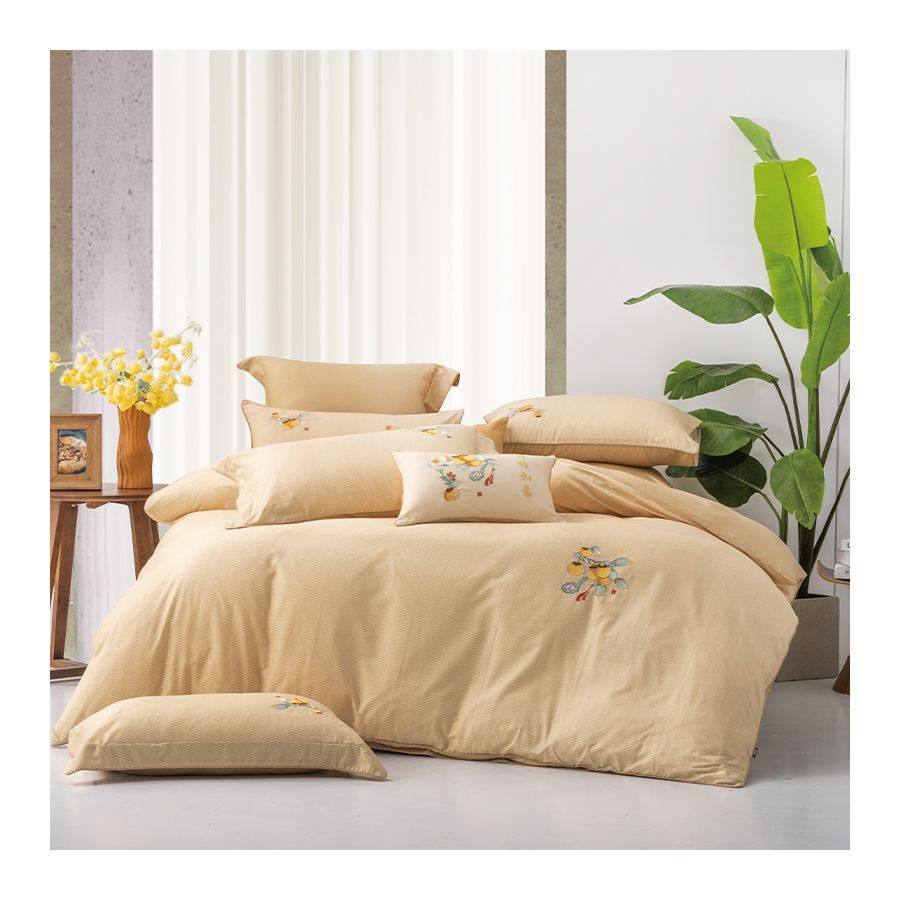 多喜爱纯棉四件套新疆棉斜纹绣花柿柿如意床品套件1.5m床亲肤被套