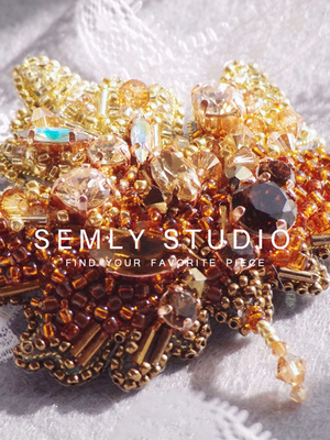 【SEMLY STUDIO 】[材料包]满珠绣枫叶胸针施华洛钻手工刺绣diy手