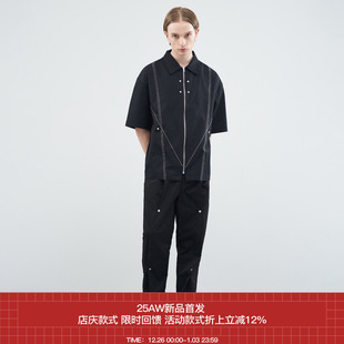 对称双线贯穿拉链短袖 衬衣 7440