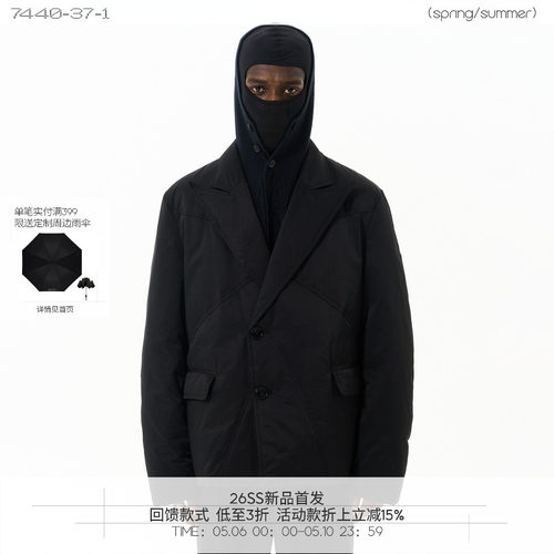 AW22戗驳领放射结构羽绒西装