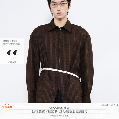 7440371羊毛落肩格纹口袋衬衣