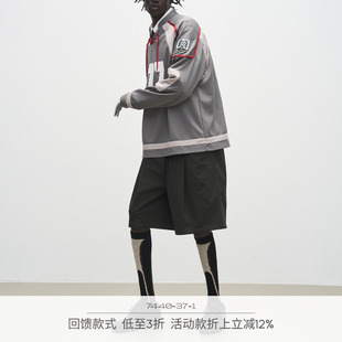 7440 37 1 撞色布双腰头打褶运动休闲五分短裤