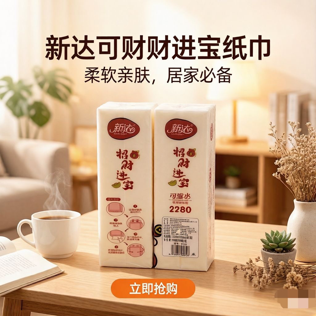 新达招财进宝悬挂式抽纸巾家用卫生纸餐巾面巾实惠装加厚纸抽整箱图片