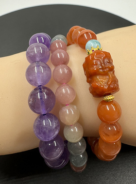 2025新款女士天然冰飘南红玛瑙冰红搭配满肉雕刻度母手串手链单圈