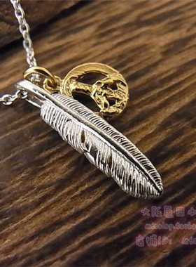 日本代购amp japan潮牌原创设计情侣s925银饰羽毛项链男女毛衣链