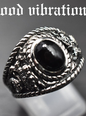 日本代购Good vibrations 潮流日系复古男s925银饰黑龙戒指指环