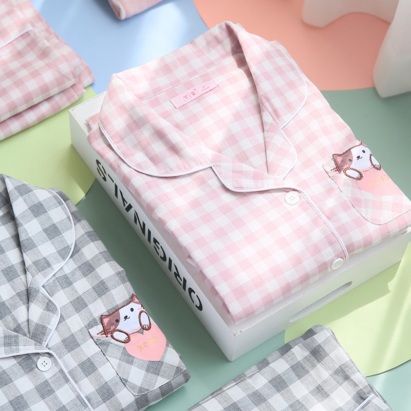 纯棉纱布月子服夏季薄款孕妇哺乳睡衣日系格子春秋产后吸汗家居服