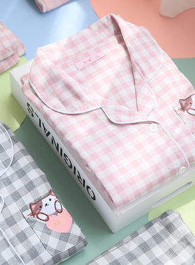 格子月子服纯棉纱布夏季薄款哺乳