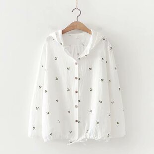 日系森女夏装小清新刺绣连帽宽松防晒衫少女学生薄外套百搭空调衫