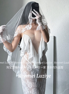 RenmeiLuziye【梦寐以求】法式纯欲蕾丝吊带睡裙长性感婚纱风透