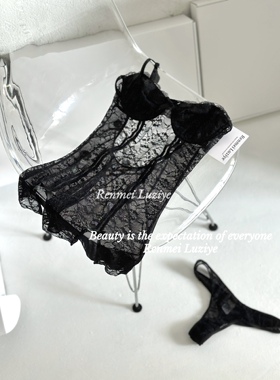 RenmeiLuziye【直到清晨黄昏】性感显瘦修身蕾丝吊带睡裙透居家服