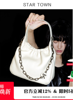 STARTOWN原创设计牛皮单肩斜挎包包女2024夏新款大容量hobo手提包
