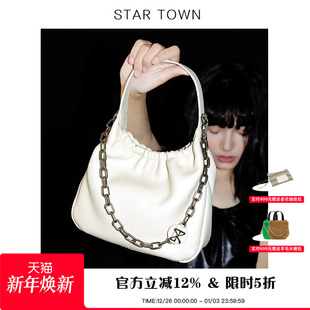 STARTOWN原创设计牛皮单肩斜挎包包女2024夏新款 大容量hobo手提包