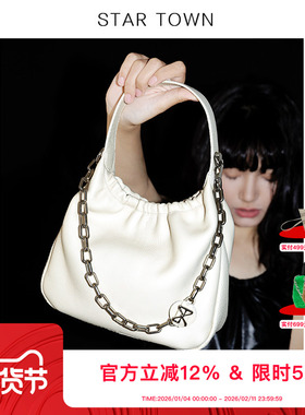 STARTOWN原创设计牛皮单肩斜挎包包女2024夏新款大容量hobo手提包