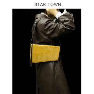 STARTOWN阶梯包2023秋冬新款反绒皮单肩女包腋下包包女松弛感包包
