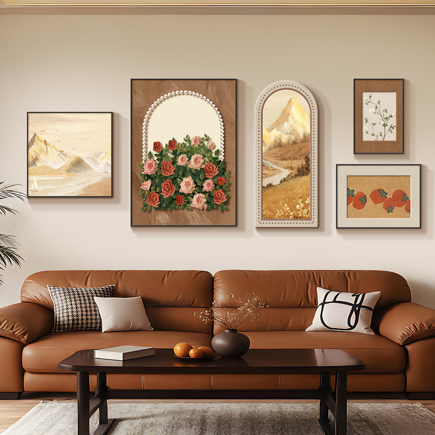 中古风2026新款客厅挂画山水画沙发背景墙装饰画壁组合轻奢高级感