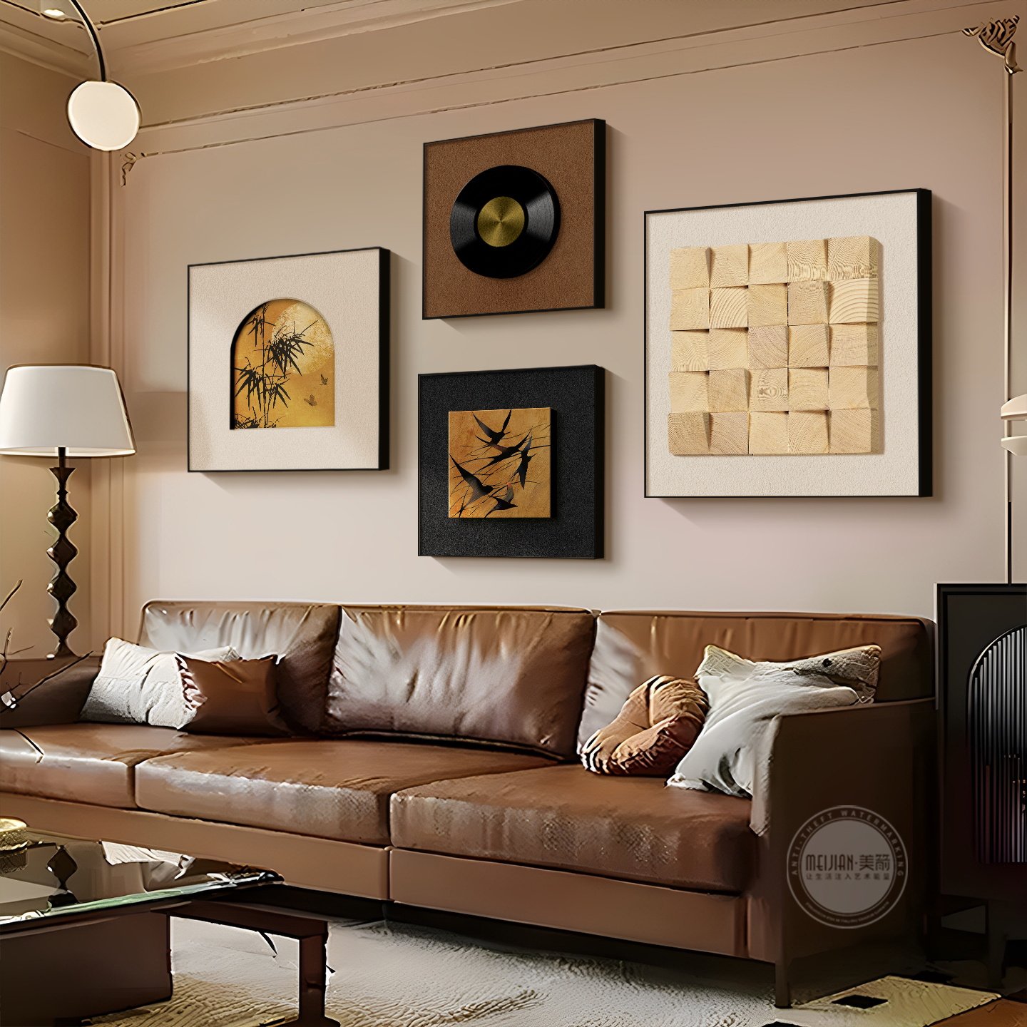 客厅装饰画3d立体砂岩实物画2026新款高级感中古风沙发背景墙挂画