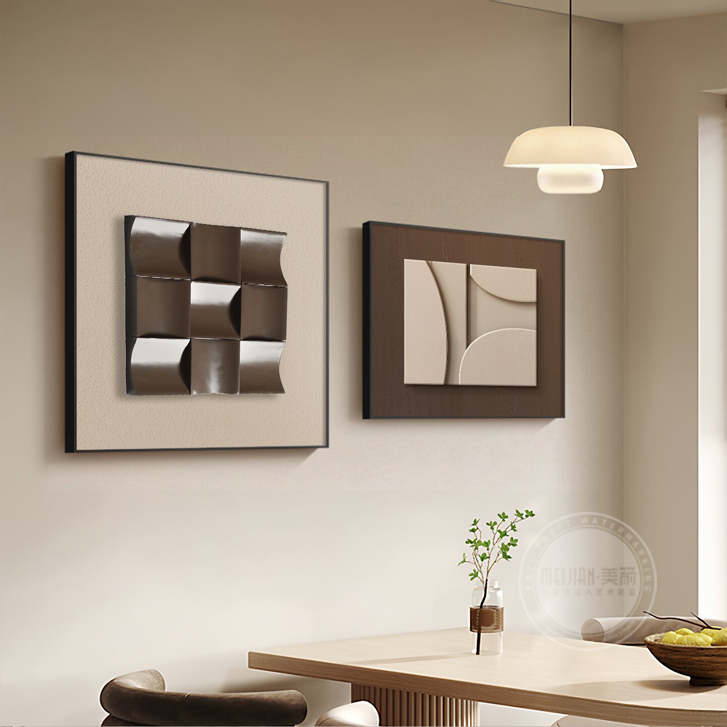 立体砂岩画2026新款餐厅挂画高级感装饰画中古风沙发背景墙实木画