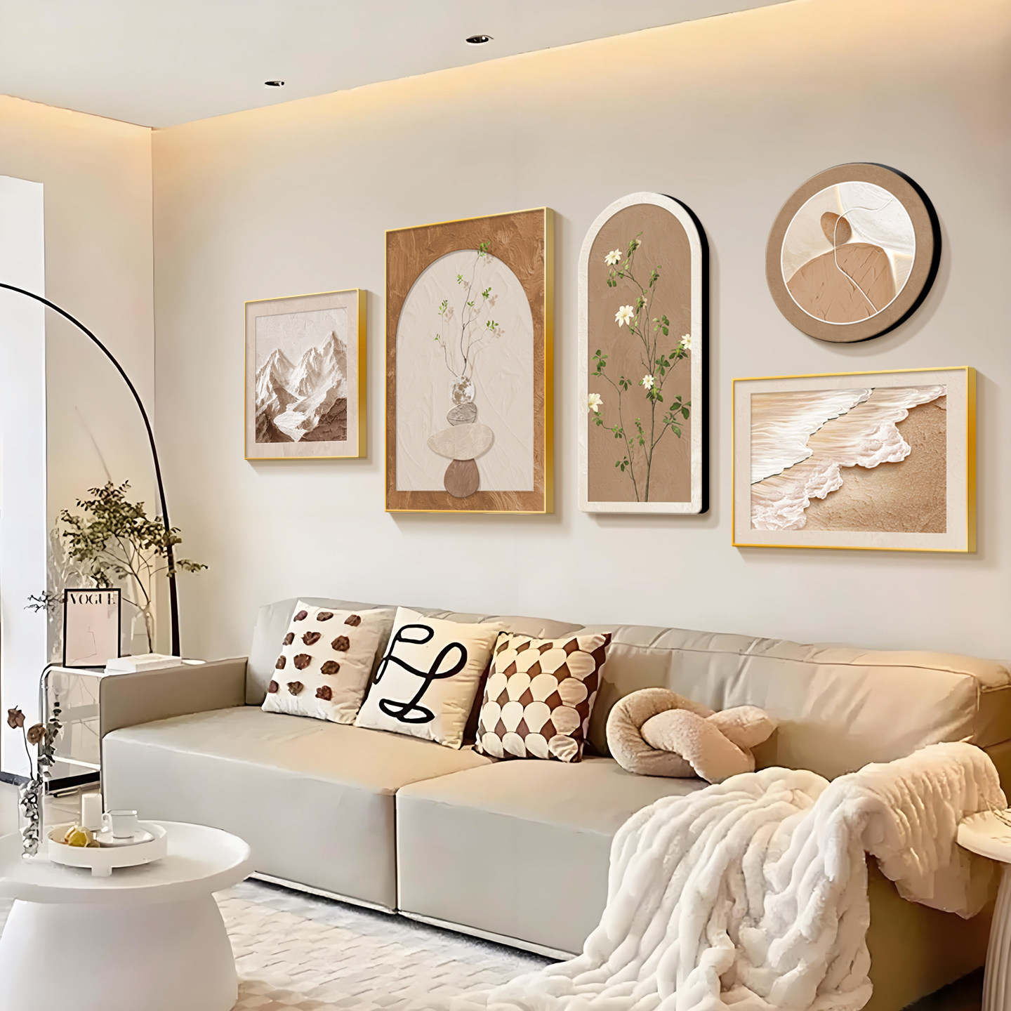 奶油风风客厅装饰画2026新款轻奢高级感组合沙发背景墙挂画壁画