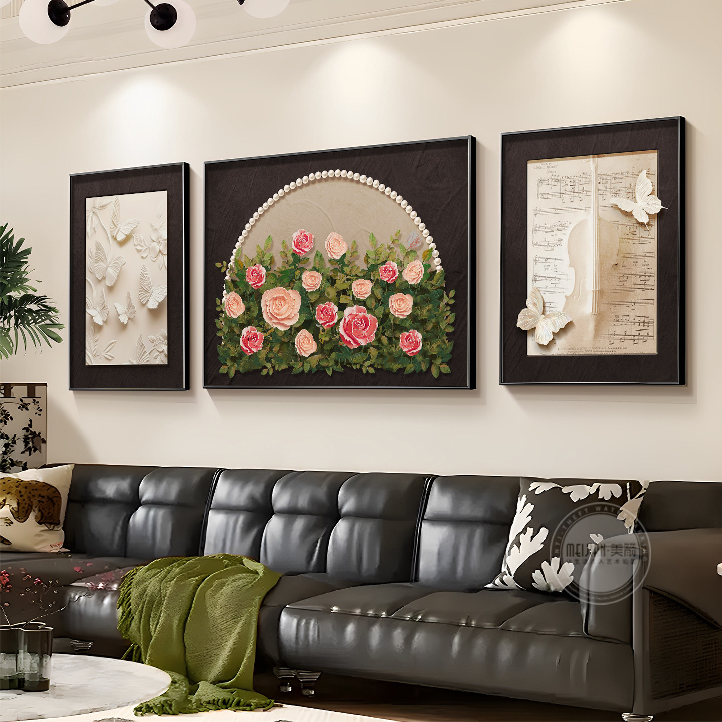 壁画客厅挂画轻奢高级感2026新款中古风玫瑰画沙发背景墙装饰画